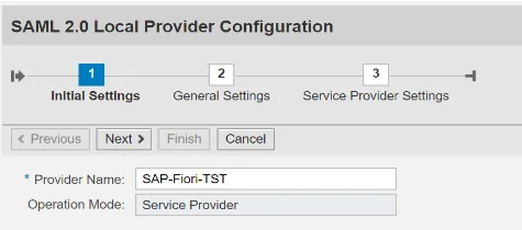 Configure SAP Fiori Single Sign-On (sso): Create a Local Provider (Service Provider) in SAP Fiori (Enter provider name) 