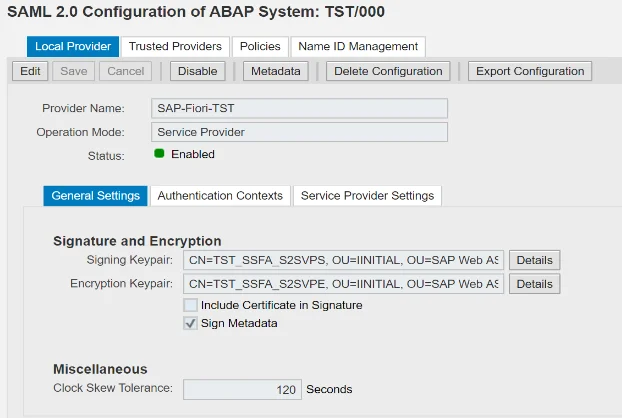 Configure SAP Fiori Single Sign-On (sso): Create a Local Provider (Service Provider) in SAP Fiori (local provider is created) 