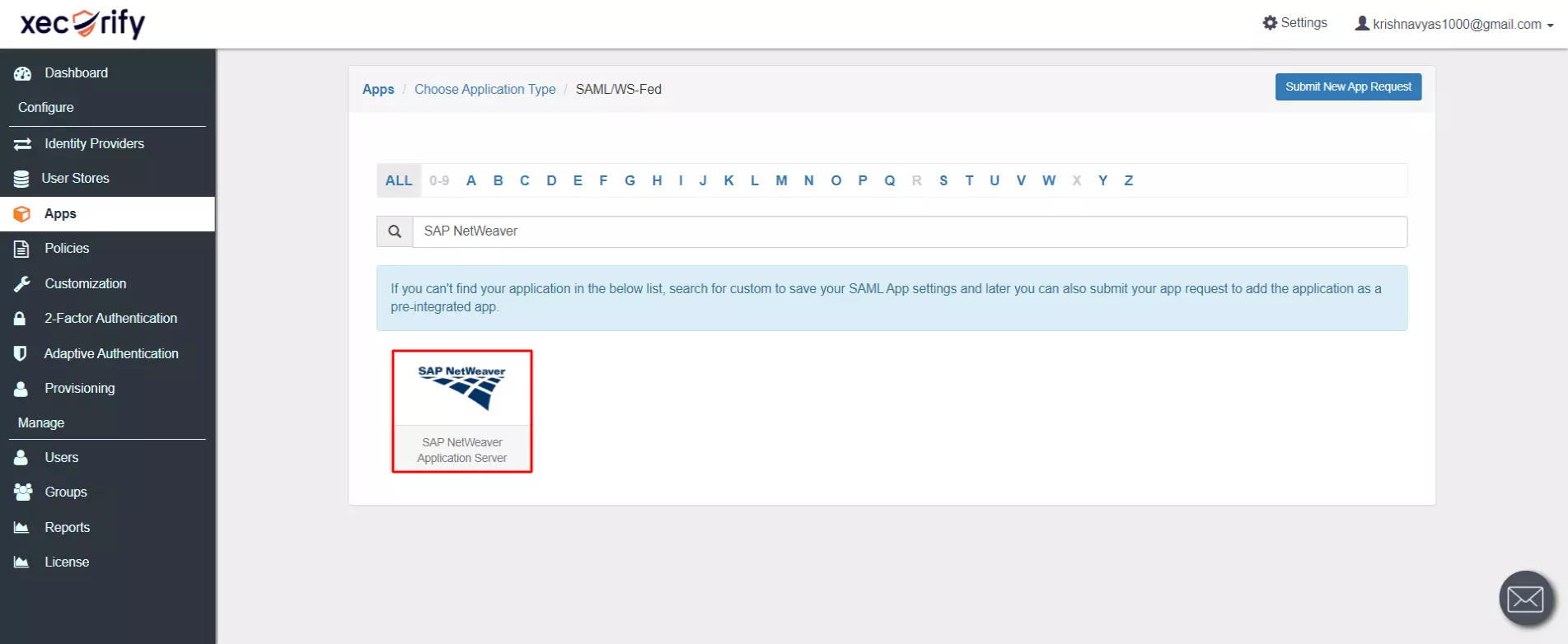SAP NetWeaver Single Sign-On (SSO) manage apps