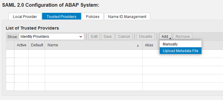 SAP NetWeaver Single Sign On SSO Upload metadata file