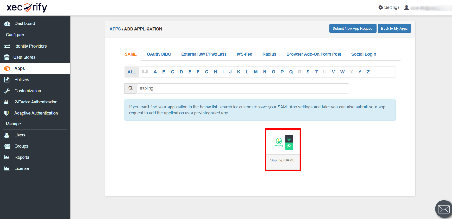 sapling  saml sso app configure