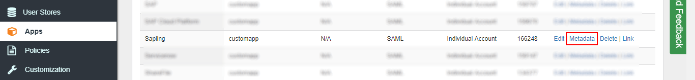 sapling  saml sso metadata link