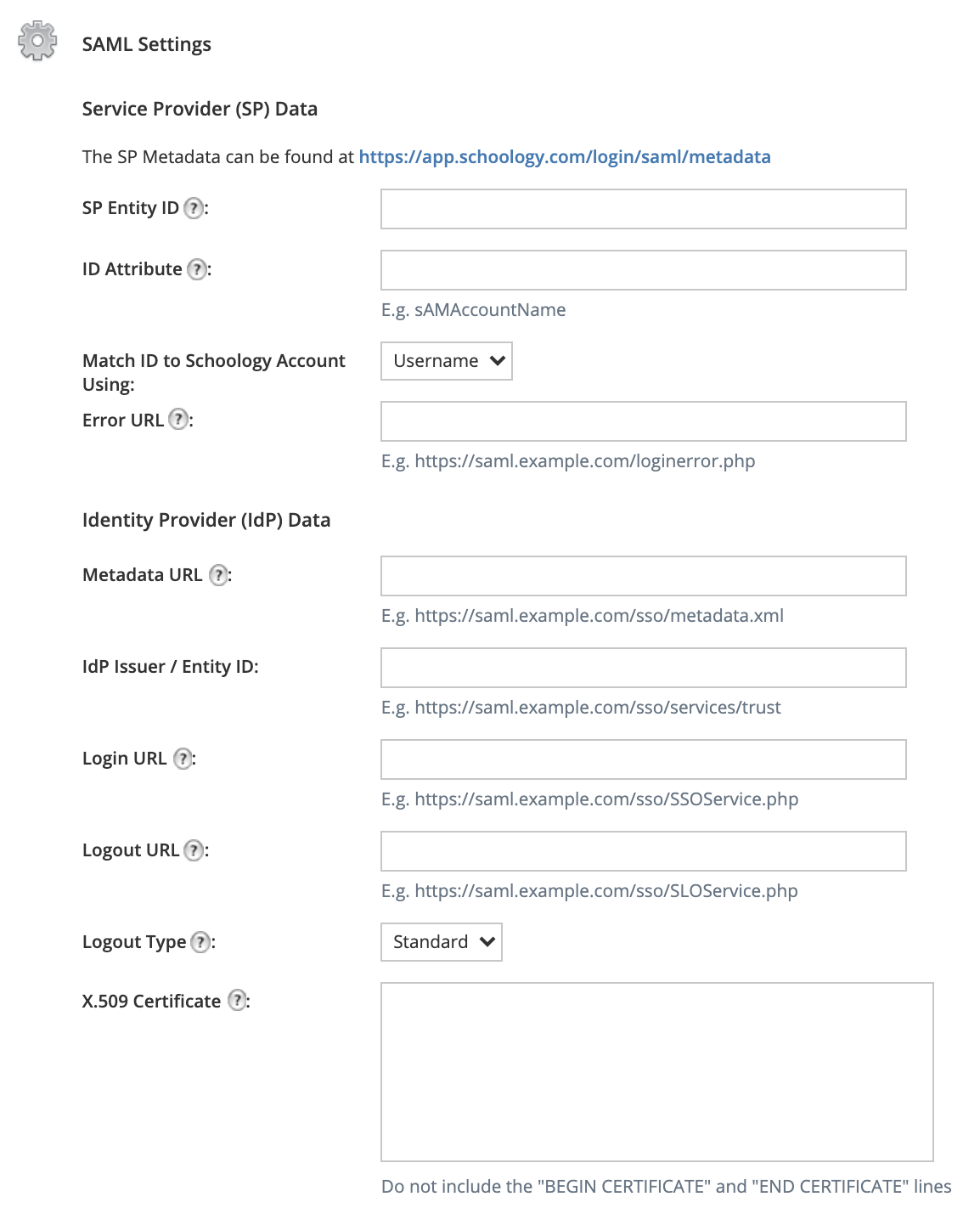 Schoology sso download meatadata xml