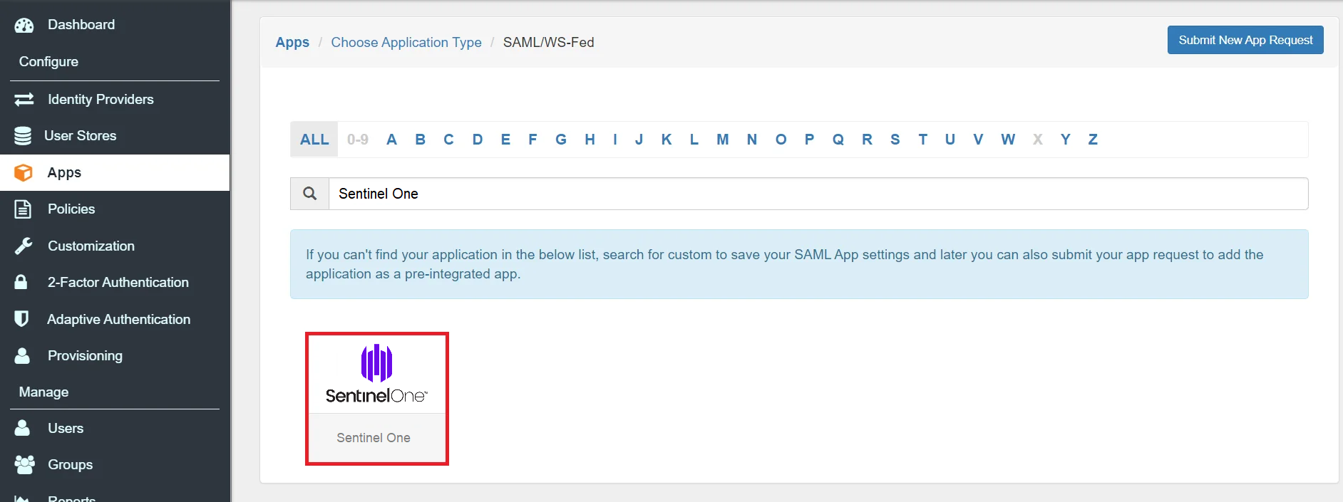 Sentinel One Single Sign-On (SSO) manage apps