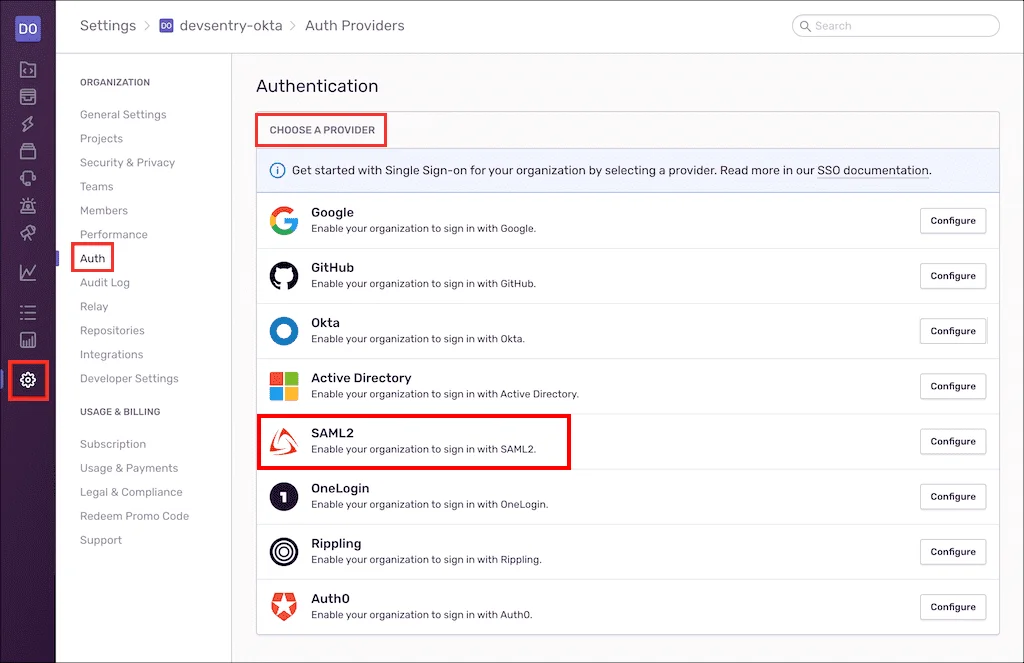 Sentry Single Sign On (sso) Admin Dashboard