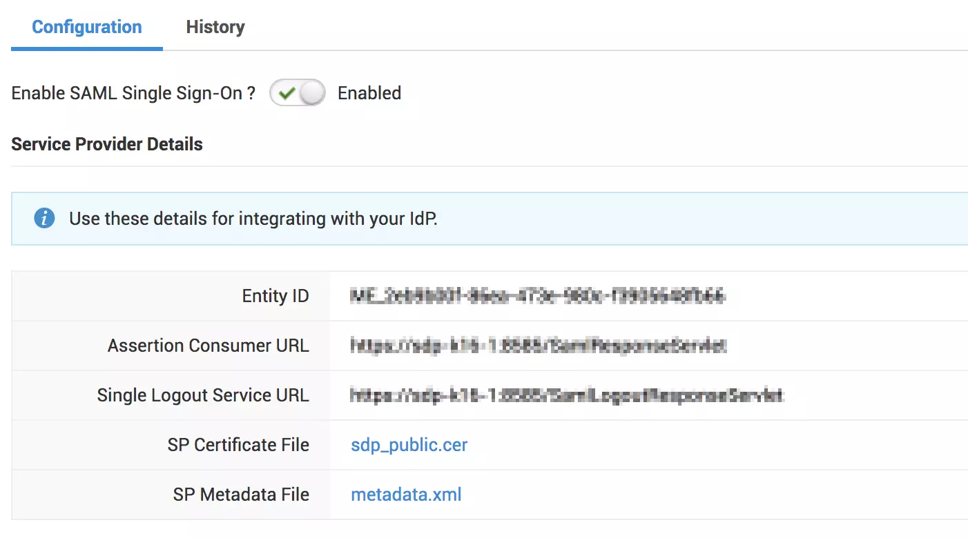 ManageEngine ServiceDesk Plus SAML Single Sign-On (sso) metadata link