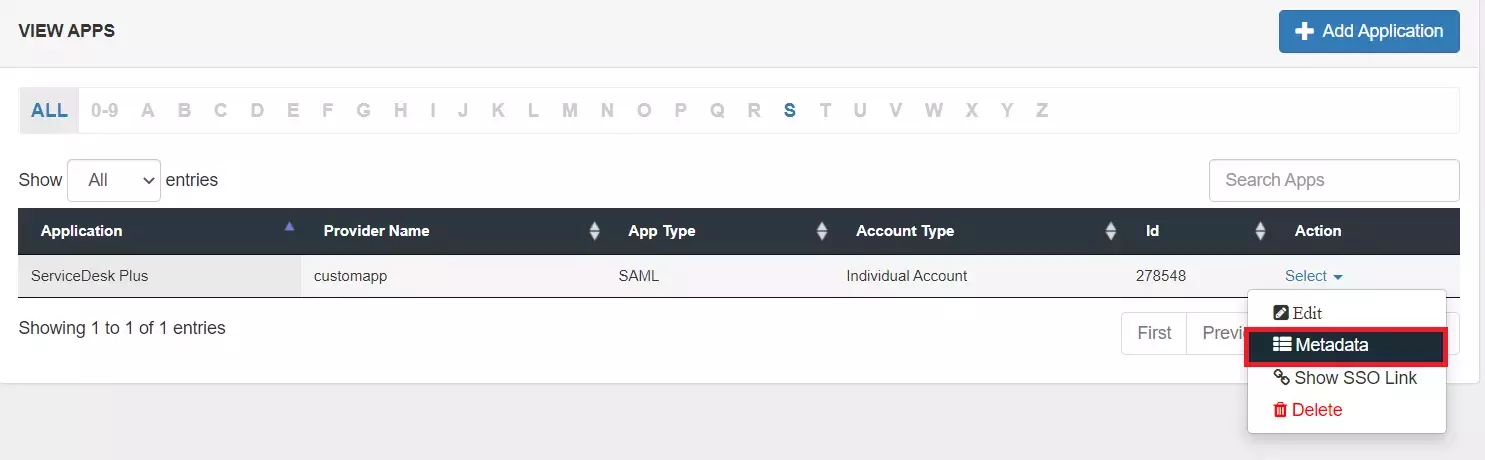 ManageEngine ServiceDesk Plus SAML Single Sign-On (sso) Select Metadata