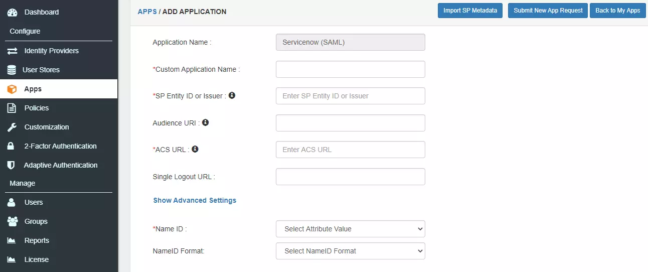 Configure ServiceNow applicaton for SSO
