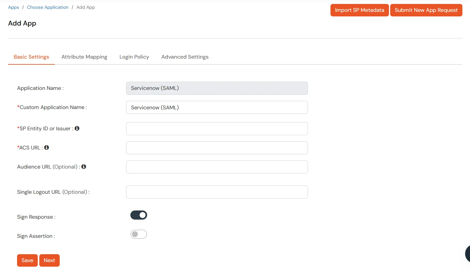 Configure ServiceNow SSO applicaton