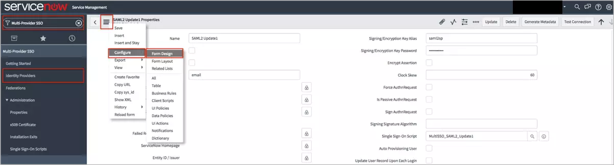 ServiceNow Single Sign-on (SSO) configuration