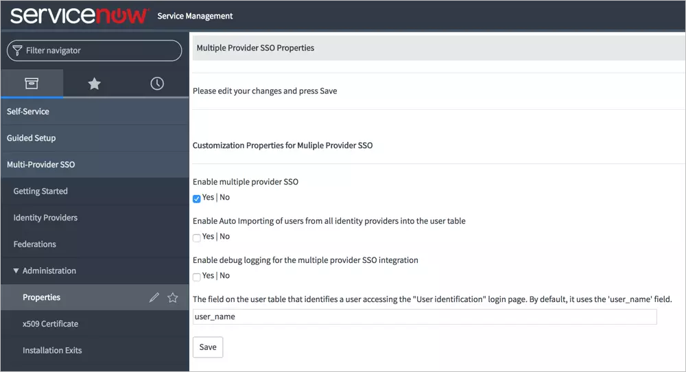 ServiceNow Single Sign-on: Uncheck Enable Auto Importing of users