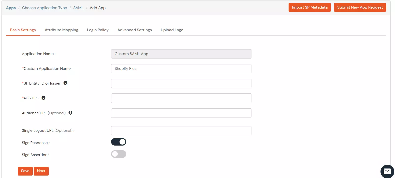 Shopify Plus two-factor authentication (2FA) : Add IdP basic settings