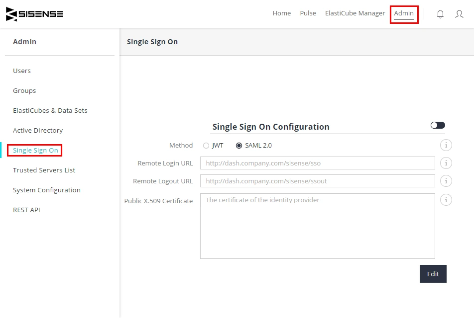 Sisense Single Sign-On (sso) Add SAML Application