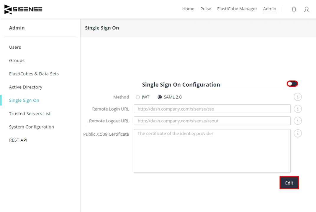 Sisense Single Sign-On (sso) Add SAML Application