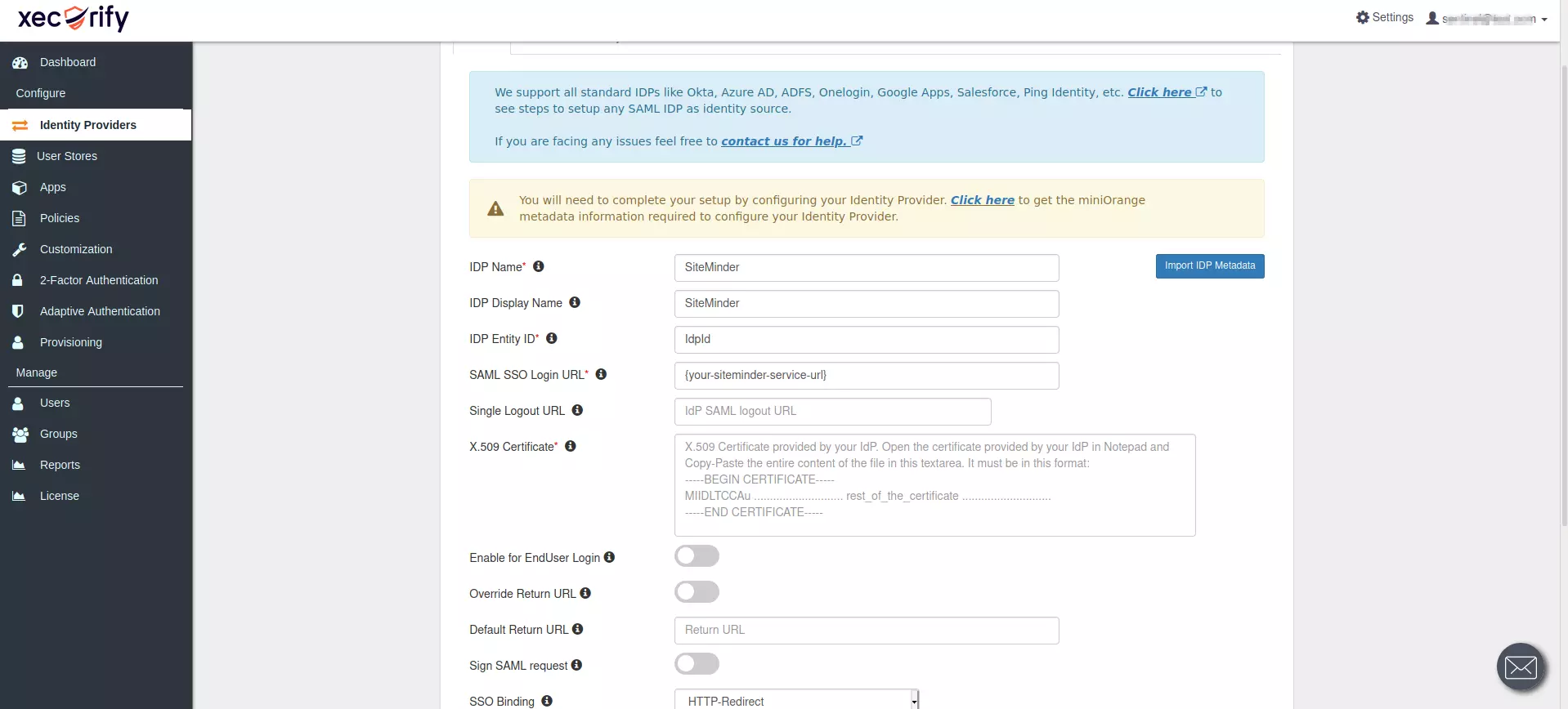 SiteMinder two factor authentication Configure SiteMinder as SAML IDP in Miniorange