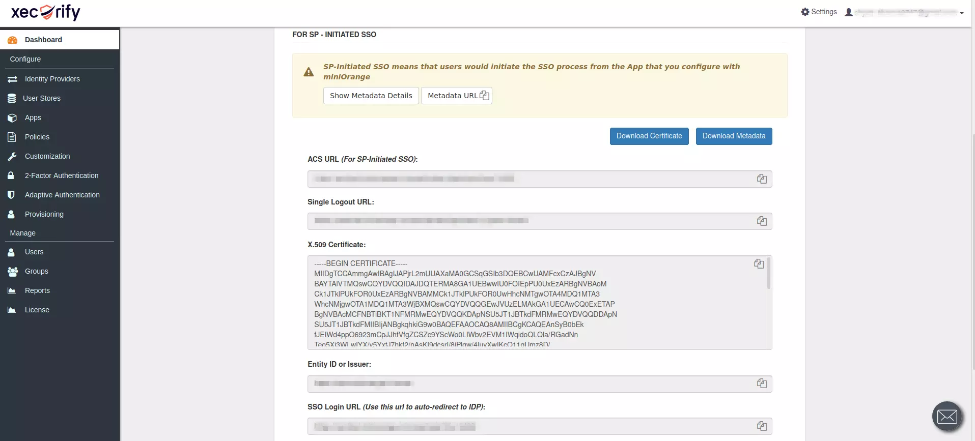 siteMinder two factor authentication SP metadata