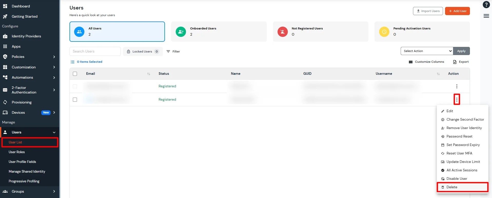 Slack SCIM user deprovisioning - delete user from miniOrange admin console