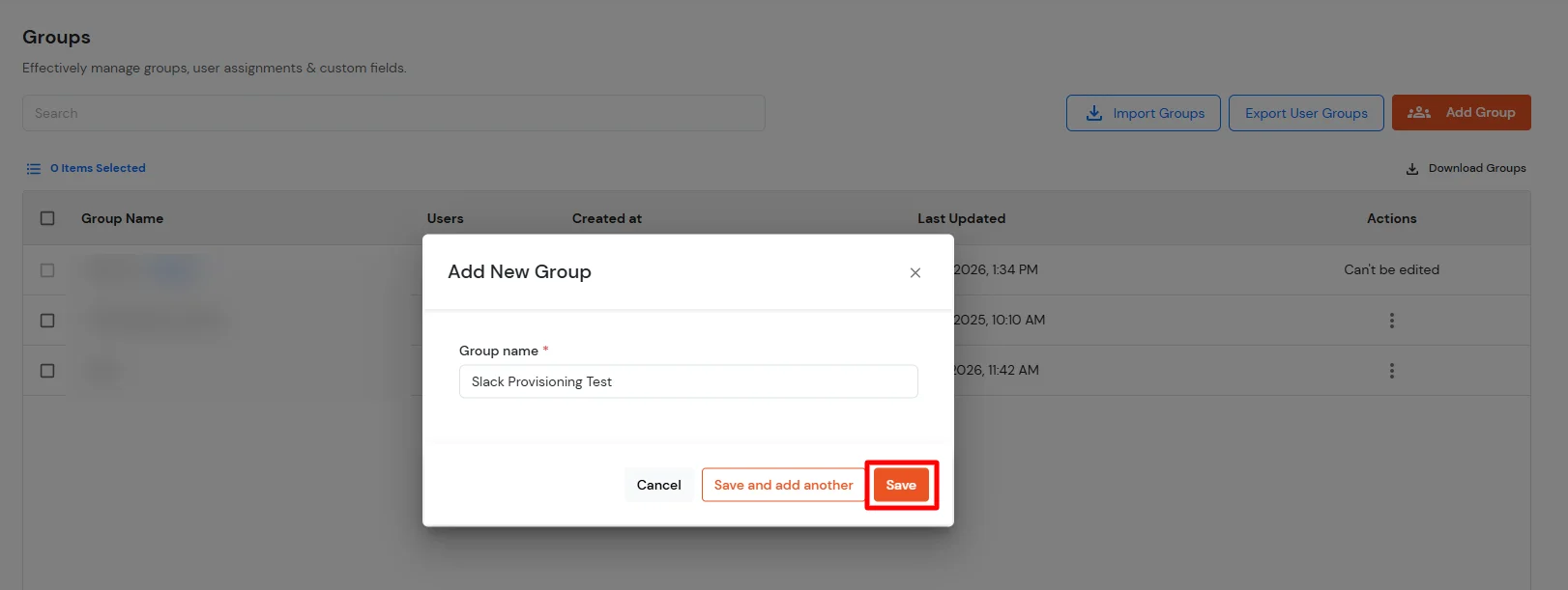 Slack SCIM group provisioning - enter group name to sync with Slack