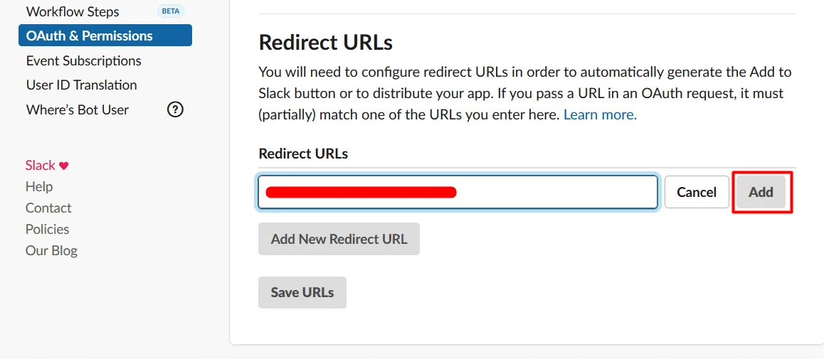 Slack as an IDP: Add Redirect URL