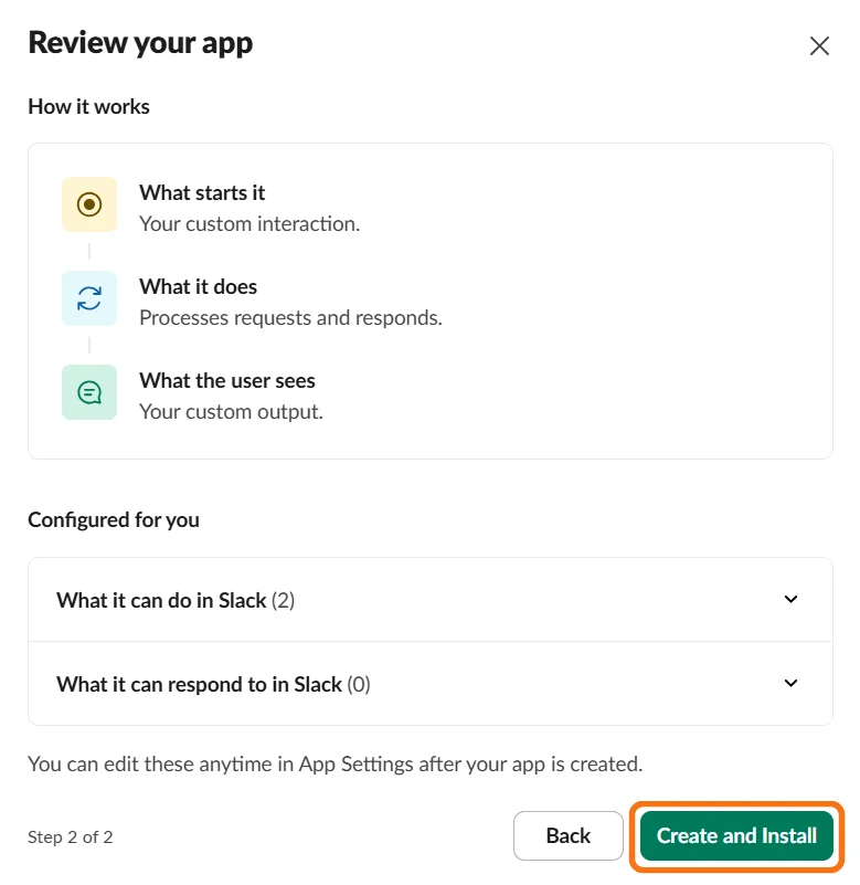 Slack SCIM Provisioning setup - review app configuration for custom authorization