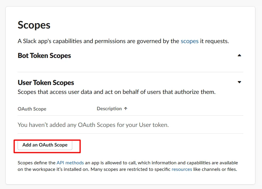 Slack as an IDP: Add an OAuth scope button