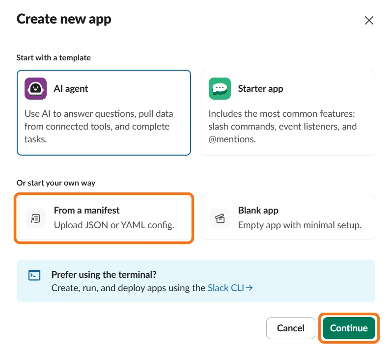Slack SCIM Provisioning setup - select from manifest option for custom authorization