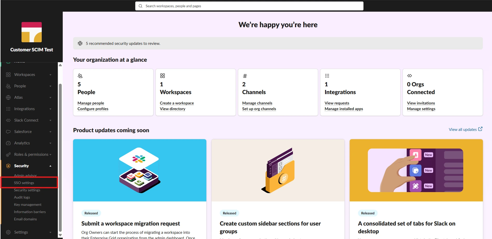 Slack SSO settings
