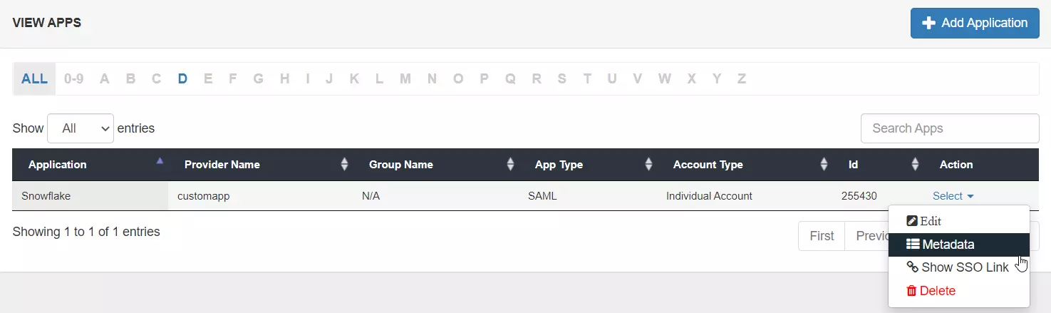 Snowflake Federated Single Sign-On (SSO) Authentication Select Metadata