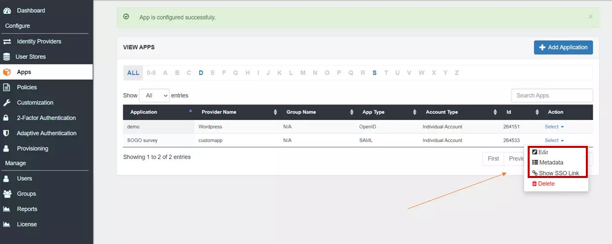 sogo Single Sign-On (SSO) download metadata