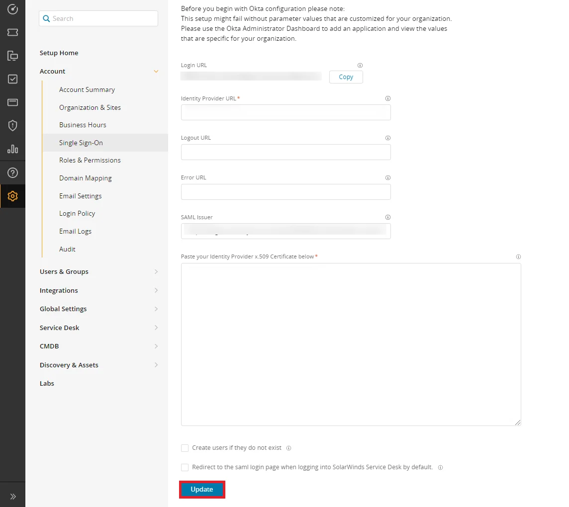 Solarwinds Single Sign-On (sso) setup single sign-on