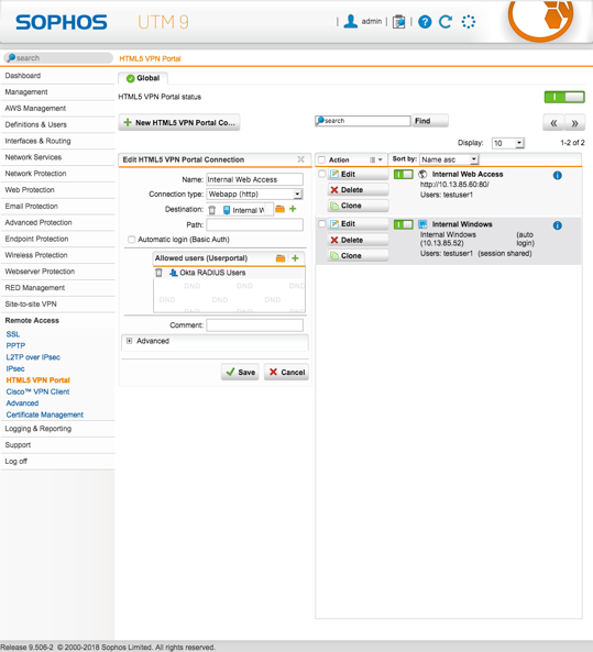 Two-Factor Authentication (2FA/MFA) for Sophos UTM Firewall VPN Client: Remote access group