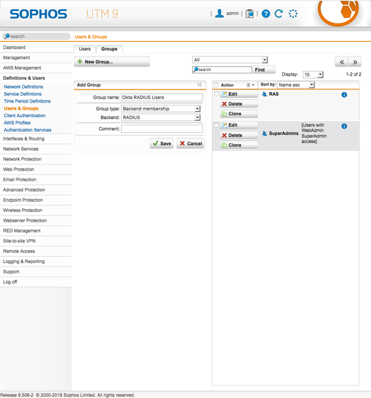 Sophos UTM Firewall Multi-Factor Authentication (MFA/2FA) : Users and groups