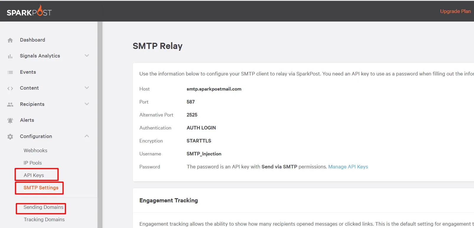 SparkPost SMTP dashboard