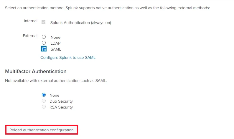 Configure Splunk Enterprise SAML Single Sign-On (SSO) authentication configuration