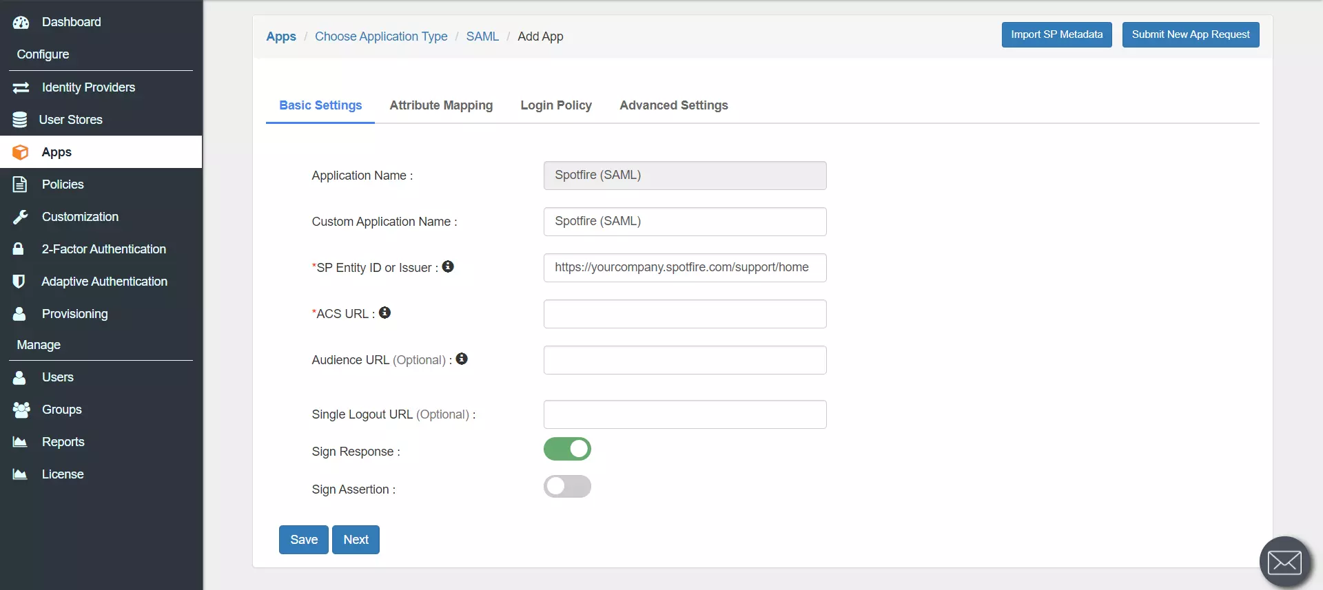 Spotfire Single Sign On (sso) Add app