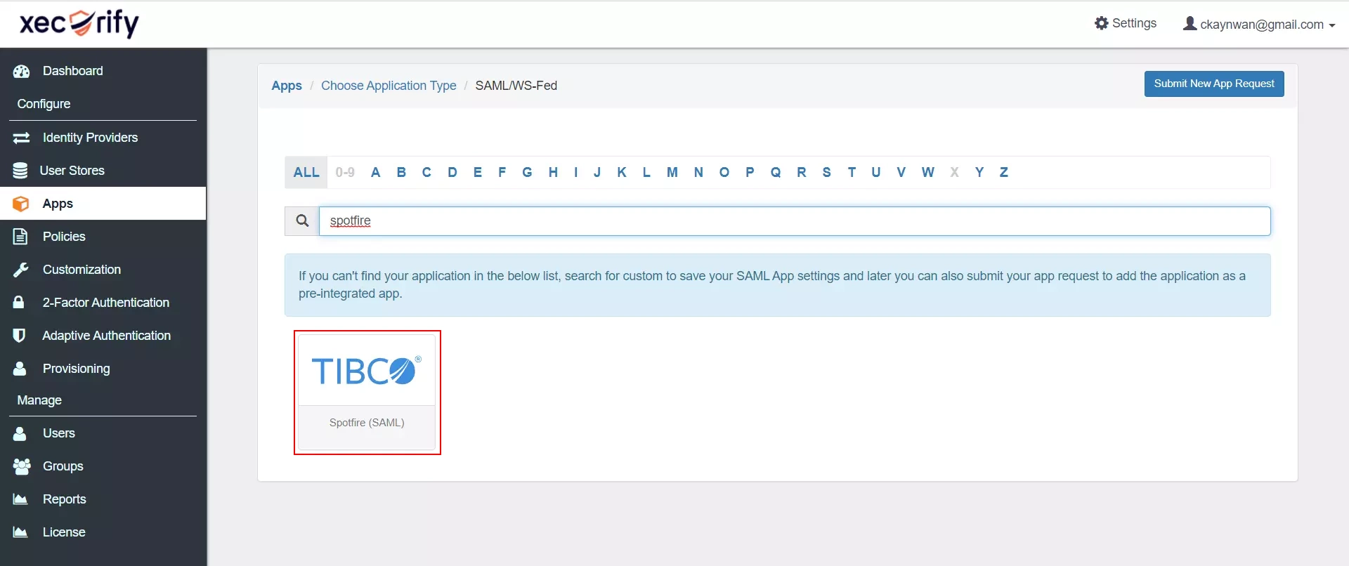 Spotfire Single Sign-On (SSO) manage apps