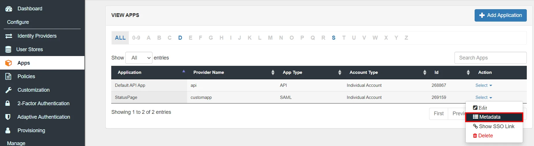 StatusPage Single Sign On (sso) Select Metadata