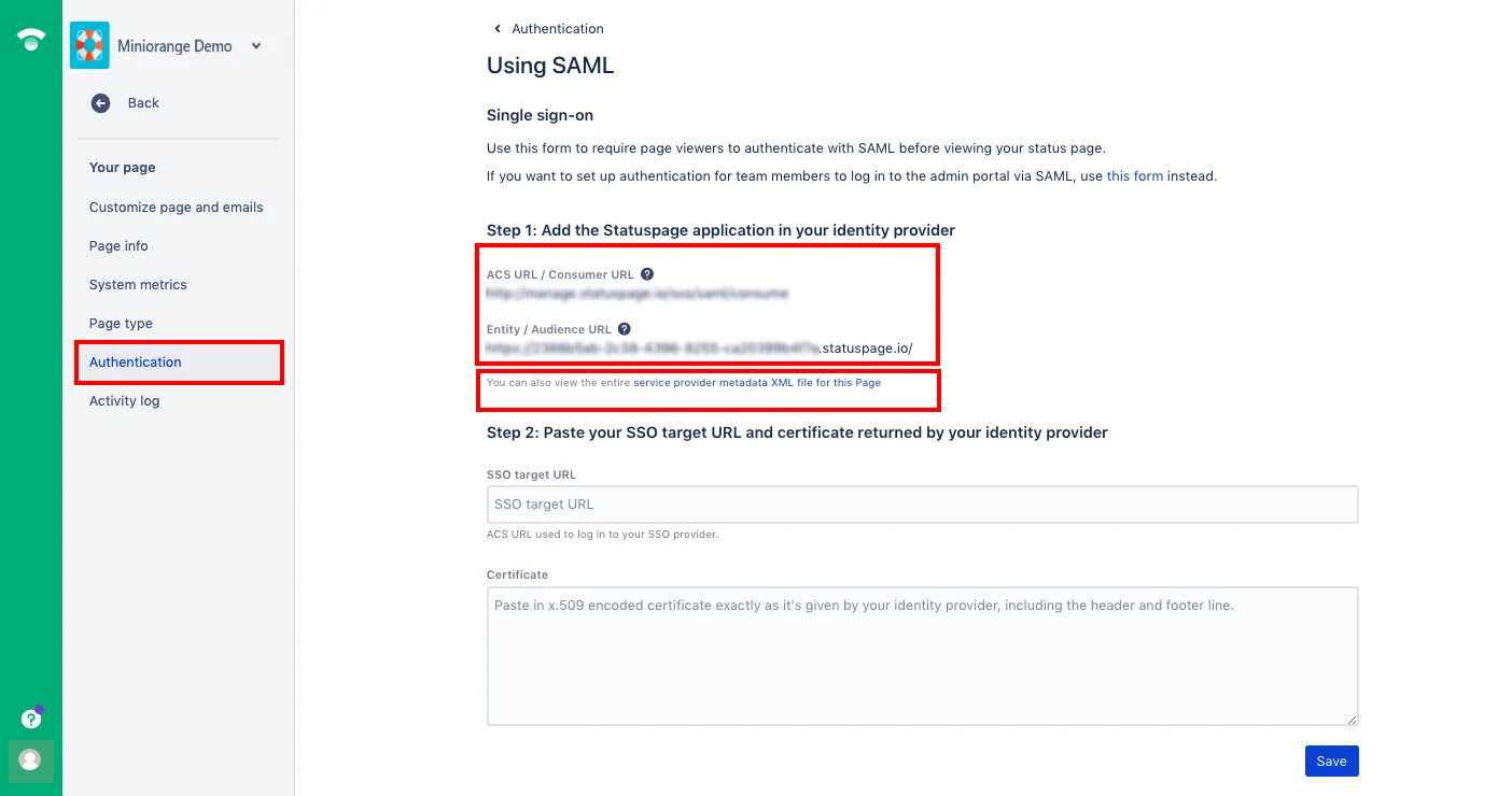 StatusPage Single Sign On (sso) StatusPage Admin Dashboard