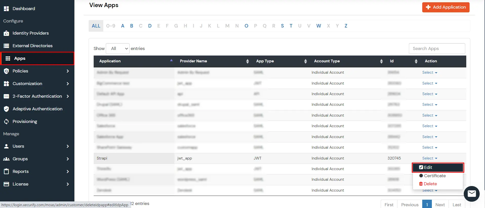 Strapi Single sign-on (SSO) Select Custom WT App