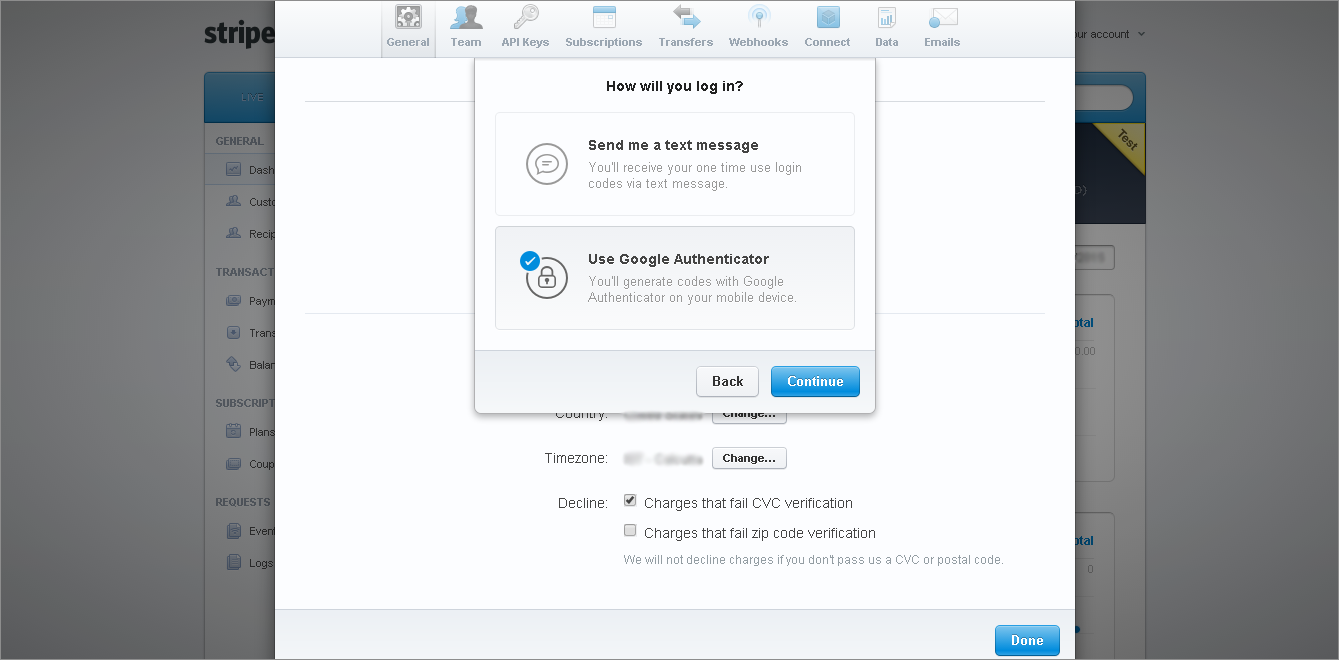 stripe 2 factor authentication