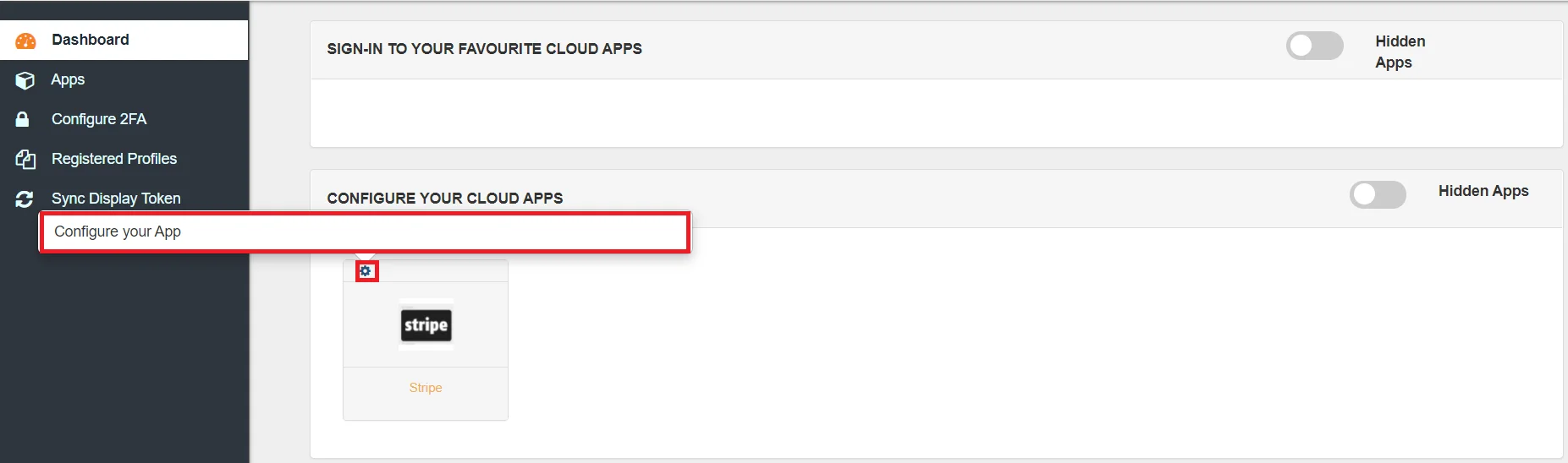 Stripe Single Sign On (sso) configure app