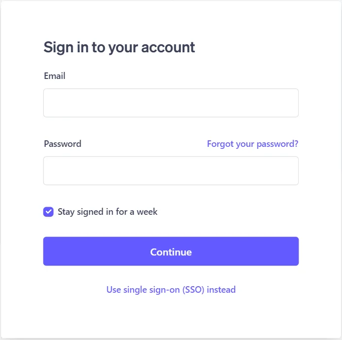 Stripe Single Sign-On (sso) user login page 