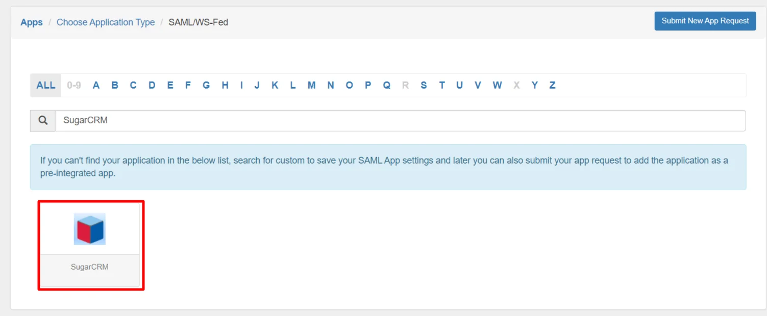 SugarCRM Single Sign-On (SSO) manage apps