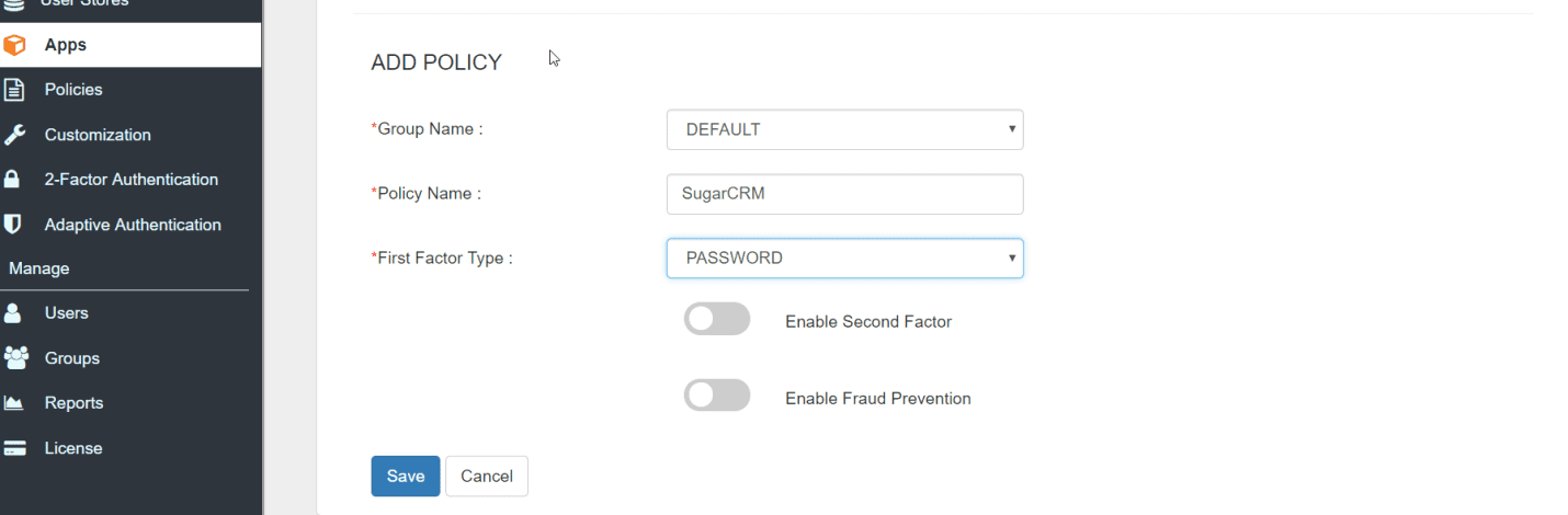Sugarcrm Single Sign On (SSO) add policy