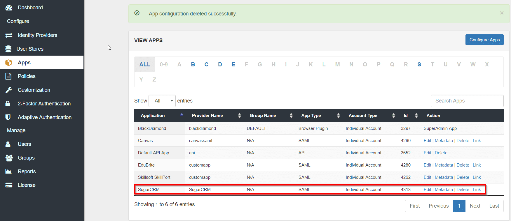 Sugarcrm Single Sign On (SSO) metadata link