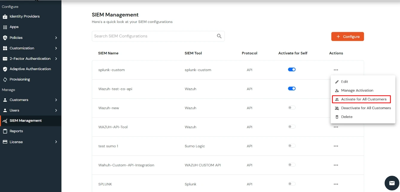Select Activate For All Customers