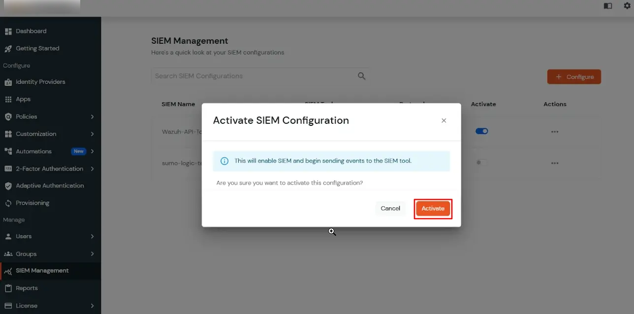 miniOrange Partner Portal Handbook: Activate SIEM Configuration