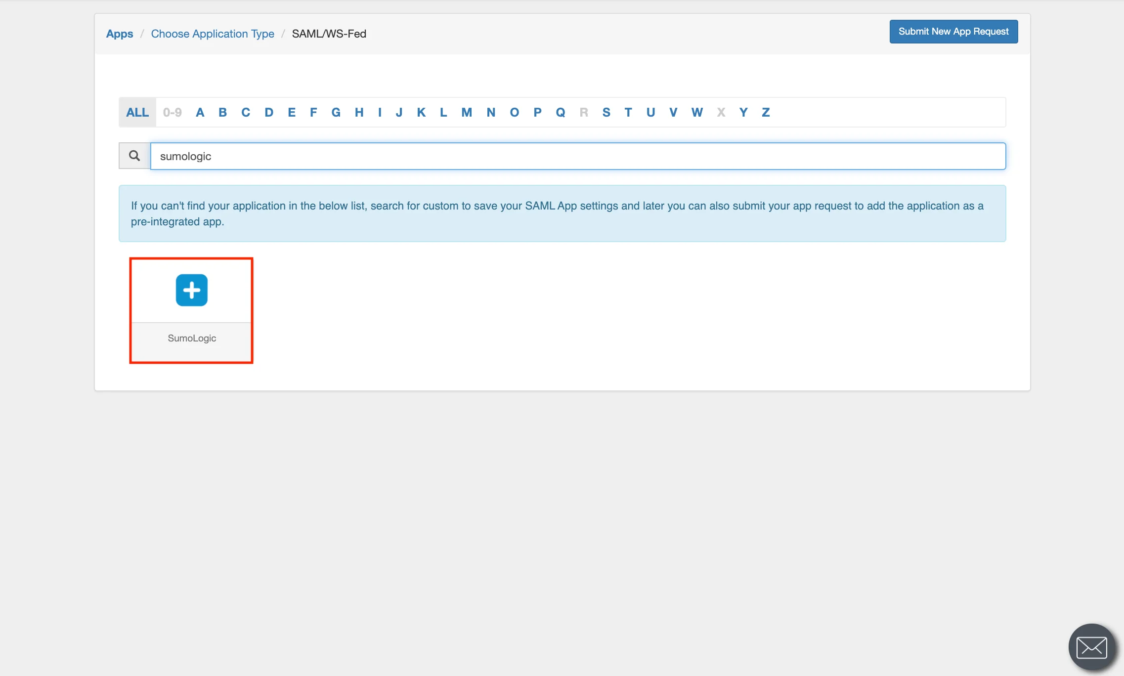 SumoLogic Single Sign-On (SSO) manage apps
