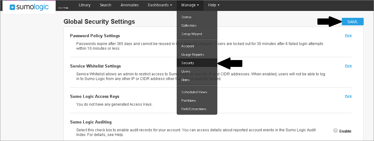 SumoLogic Single Sign On (sso) admin login