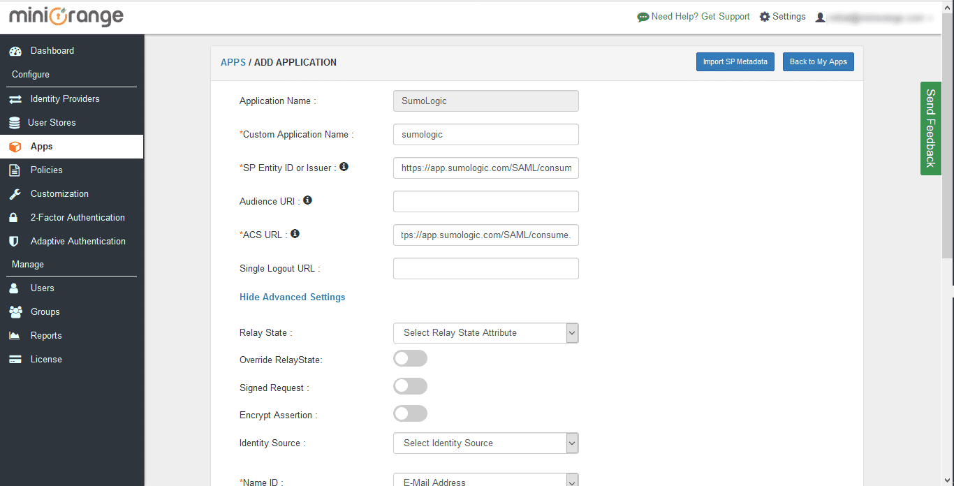 SumoLogic Single Sign On (sso) configuration steps